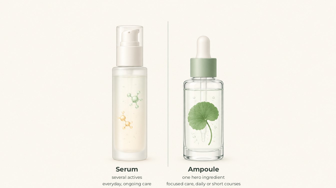 Serum and ampoule compared by concentration, texture and use