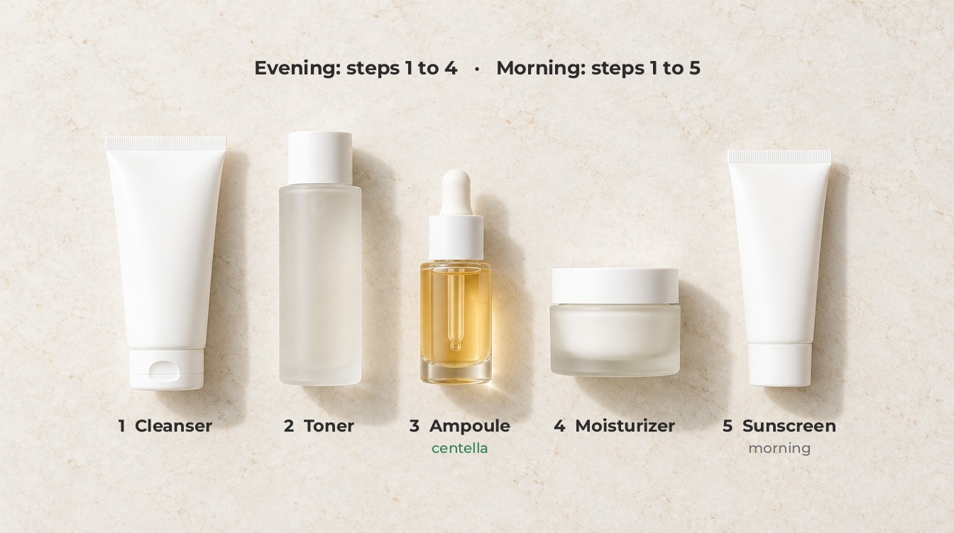 Morning and evening routine order with a centella ampoule